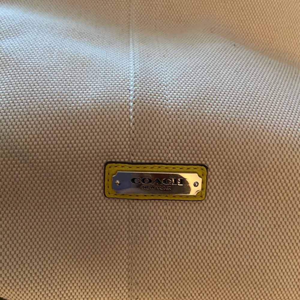Linen and Yellow leather Coach Bag